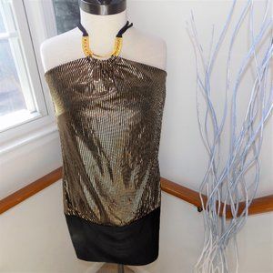 Gold & Black Stripe Halter Top Size Small